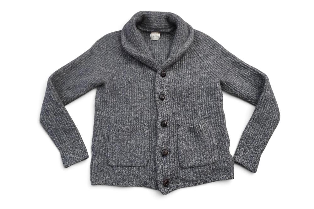 J Crew Rugged Merino Cardigan Sweater Mens Small Gray Shawl Collar Knit Pockets - Picture 2 of 16